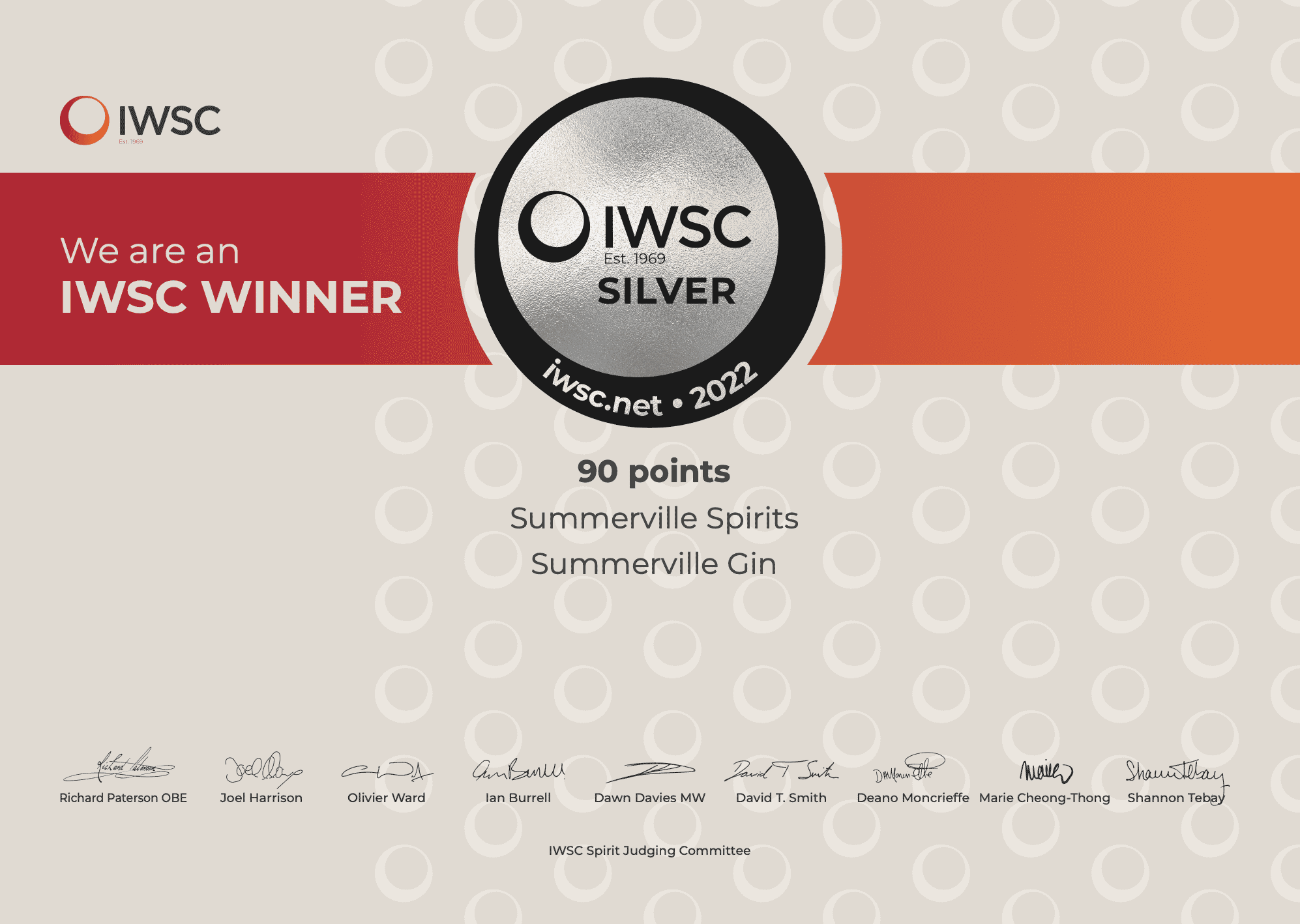 IWSC 2022 SV Summerville Certificate